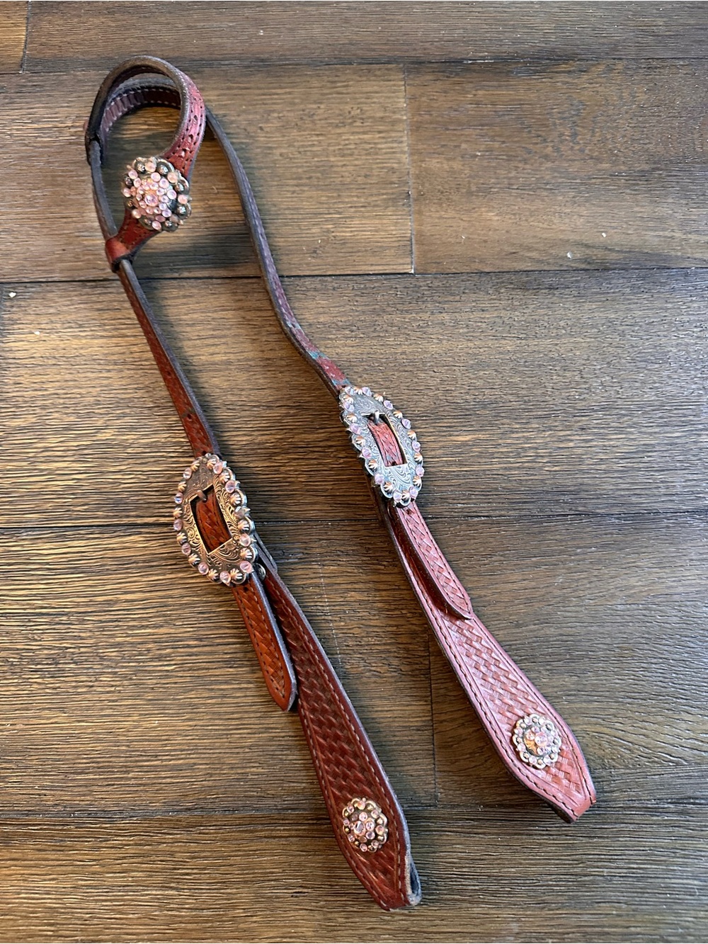 Horse Tack - Pink Stone Bling Single Ear Leather Western Headstall